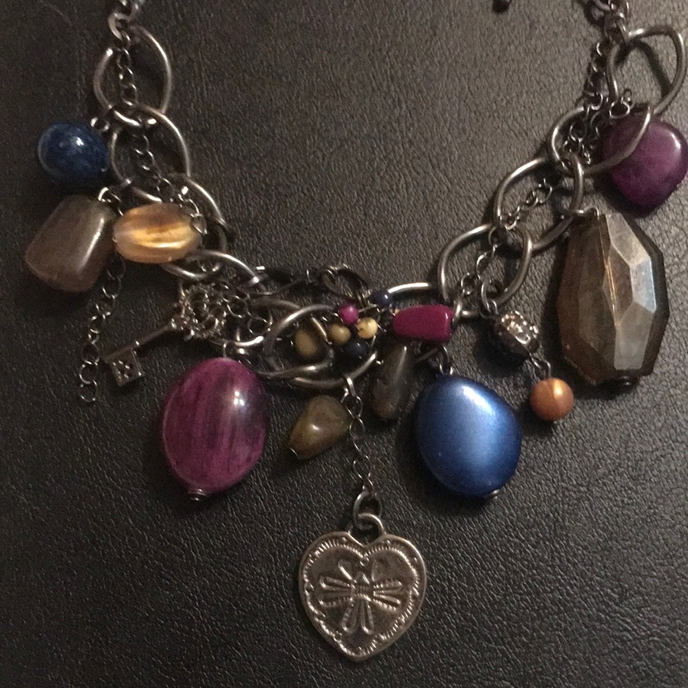 Charm necklace on antique black chain